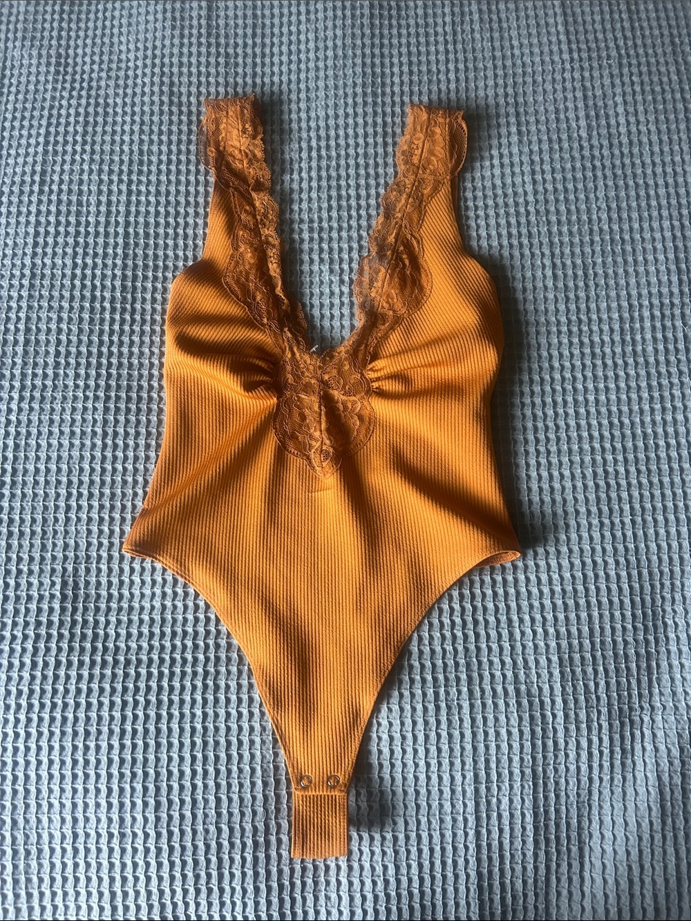 Free People Lace-Trim One-Piece Bodysuit in orange